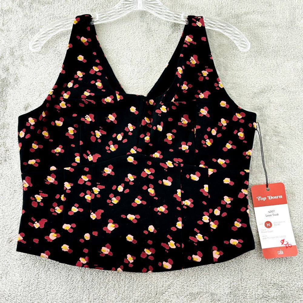 Cabi Lean‎ Tank Womens M Flower Burst Black Floral Ponte Cropped Sleeveless 4207